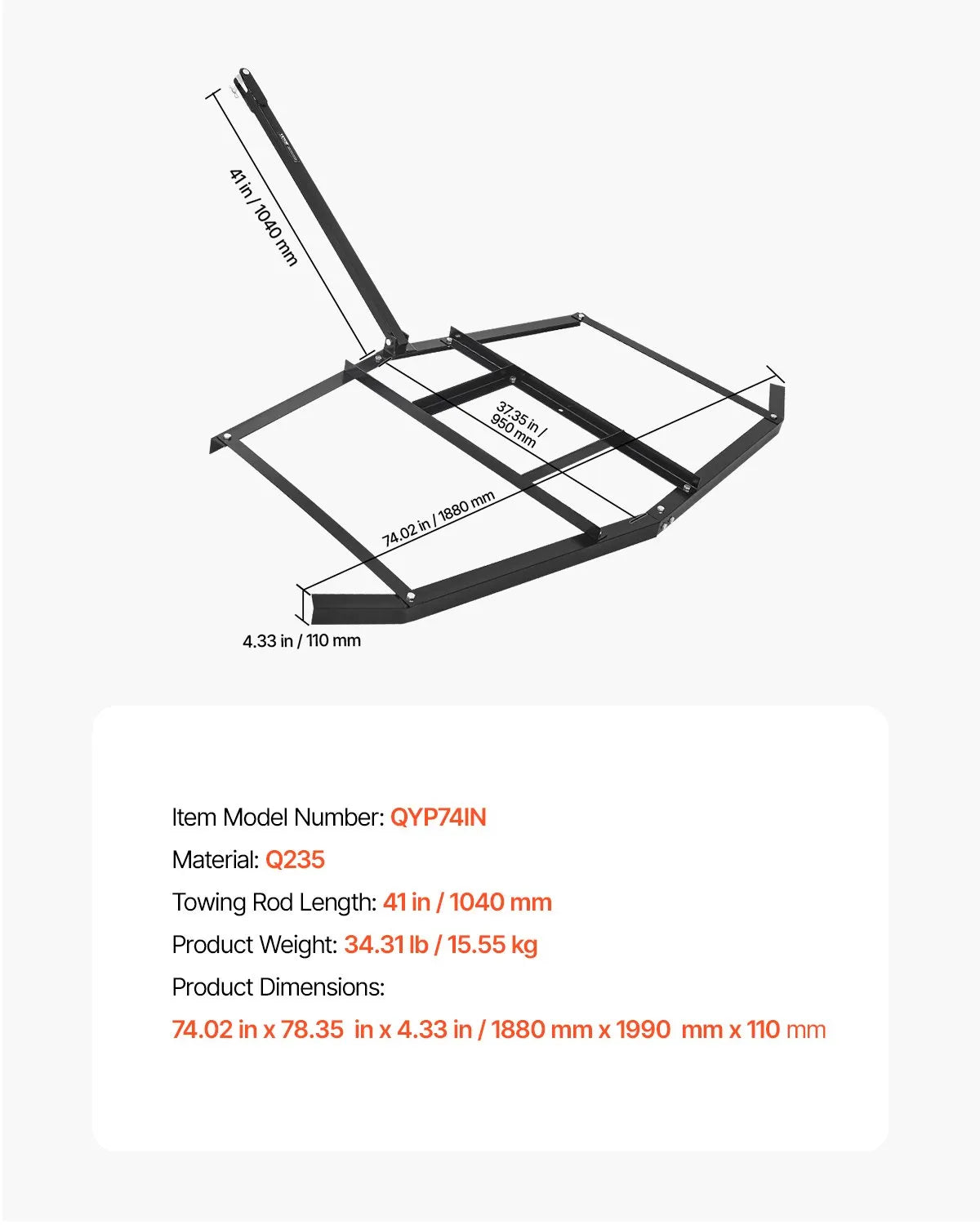 VEVOR Drag Harrow 74