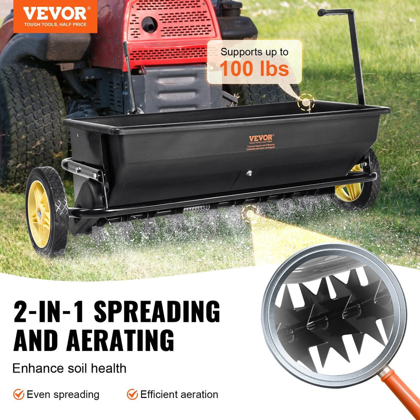 VEVOR Broadcast Spreader, 100 LB Tow Behind Poly Drop Spreader with 10