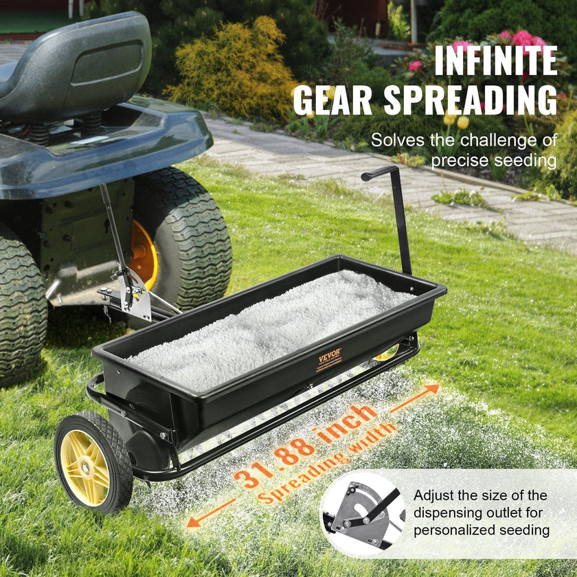 VEVOR Broadcast Spreader, 100 LB Tow Behind Poly Drop Spreader with 10