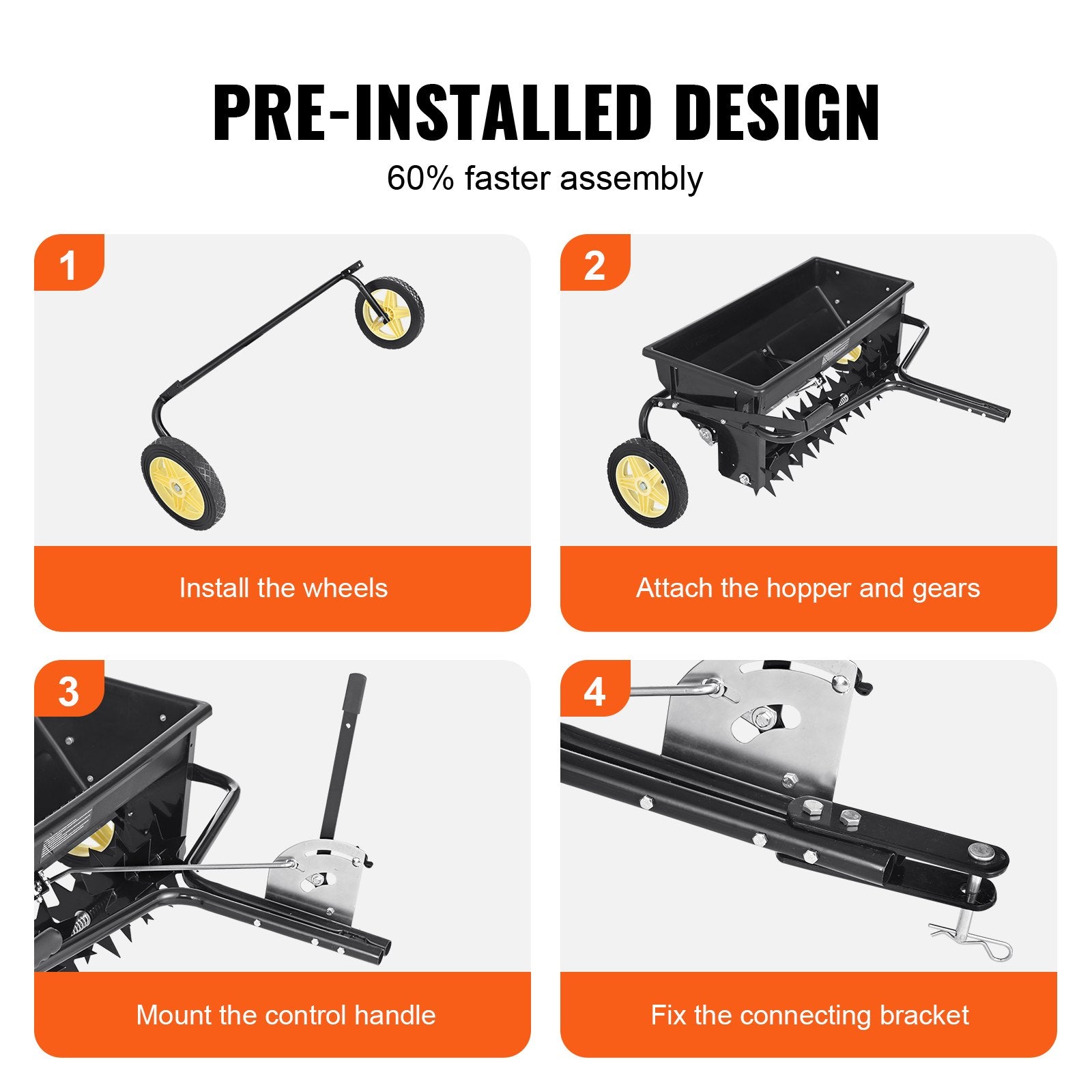VEVOR Broadcast Spreader, 100 LB Tow Behind Poly Drop Spreader with 10