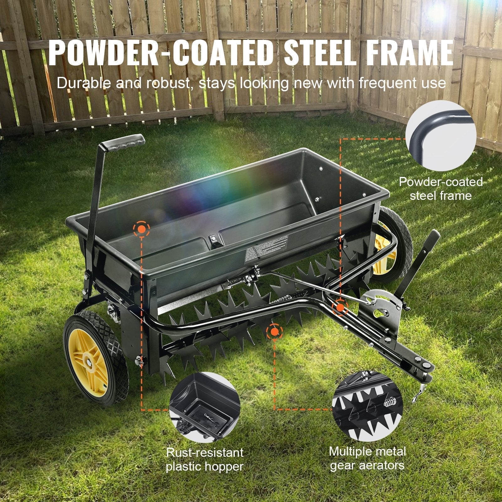 VEVOR Broadcast Spreader, 100 LB Tow Behind Poly Drop Spreader with 10