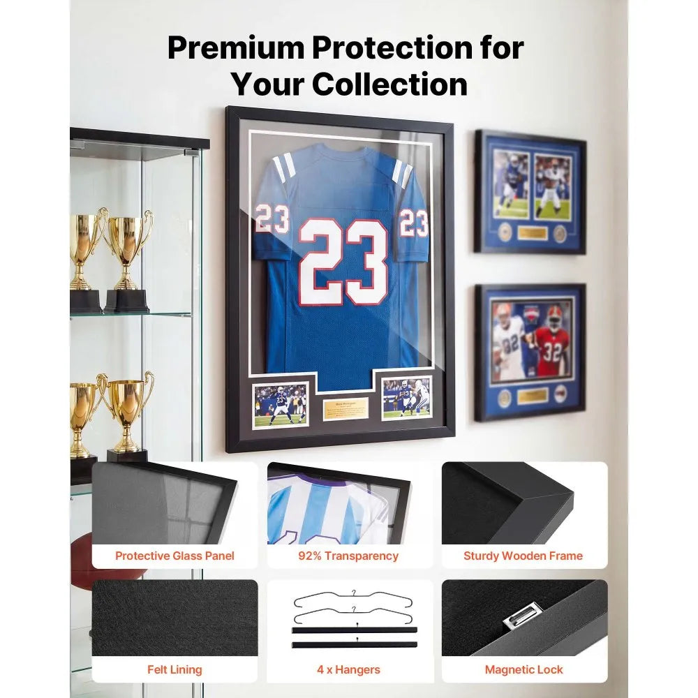 VEVOR Jersey Frame Display Case 2 Pack, 31.3 x 23.2 Inch Wooden Sports Jersey Shadow Box with UV Protection Panel, Magnetic Lock & Hanger for Baseball, Basketball, Football, Hockey & Signed Jerseys