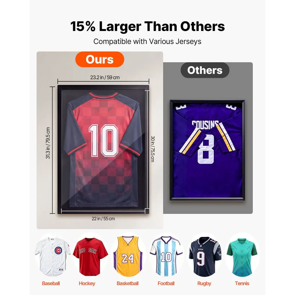 VEVOR Jersey Frame Display Case 2 Pack, 31.3 x 23.2 Inch Wooden Sports Jersey Shadow Box with UV Protection Panel, Magnetic Lock & Hanger for Baseball, Basketball, Football, Hockey & Signed Jerseys