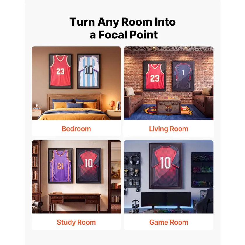 VEVOR Jersey Frame Display Case 2 Pack, 31.3 x 23.2 Inch Wooden Sports Jersey Shadow Box with UV Protection Panel, Magnetic Lock & Hanger for Baseball, Basketball, Football, Hockey & Signed Jerseys