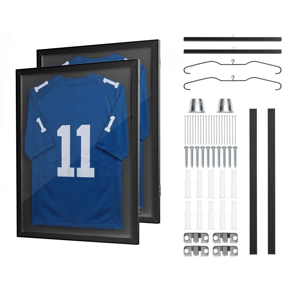 VEVOR Jersey Frame Display Case 2 Pack, 31.3 x 23.2 Inch Wooden Sports Jersey Shadow Box with UV Protection Panel, Magnetic Lock & Hanger for Baseball, Basketball, Football, Hockey & Signed Jerseys