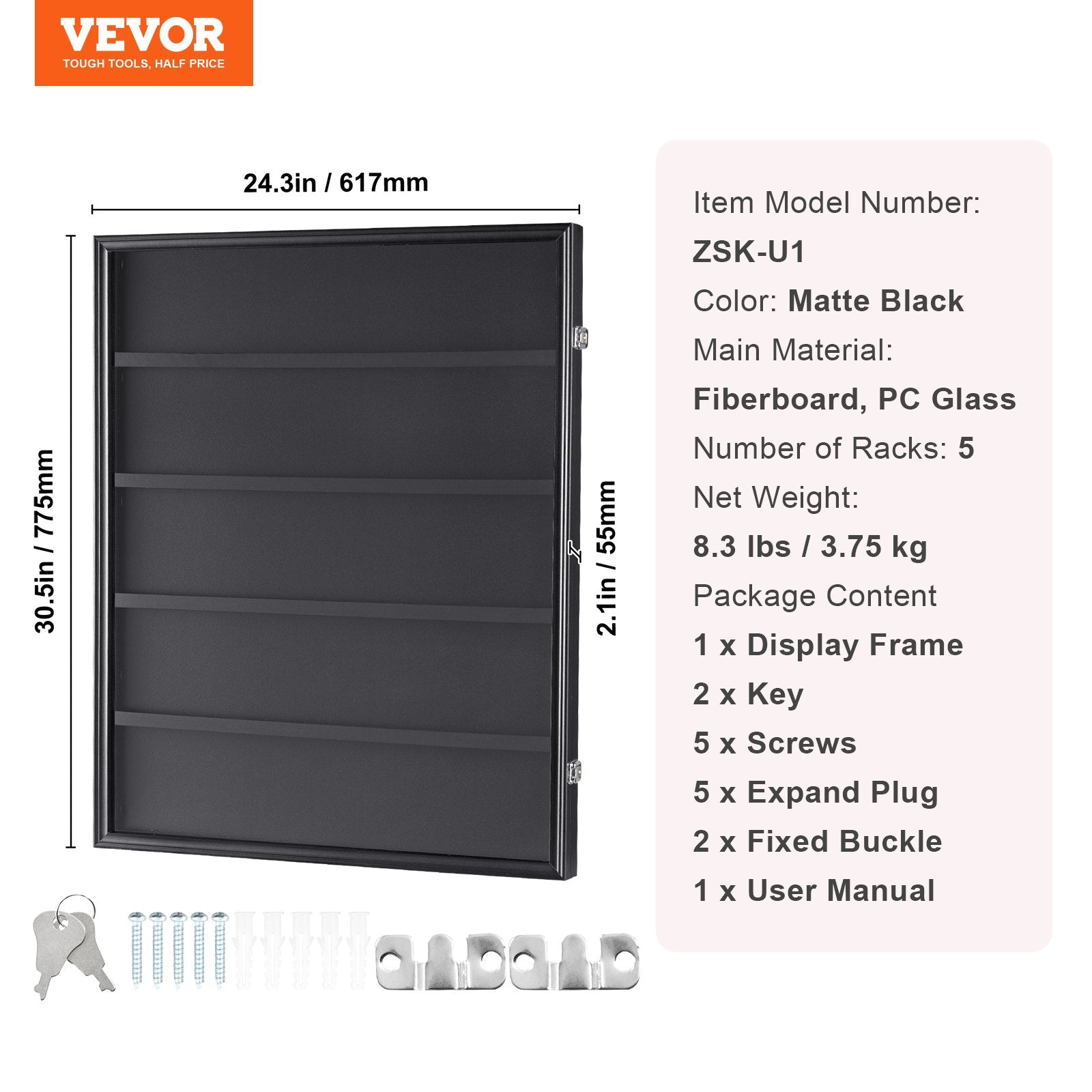 VEVOR 35 Graded Sports Card Display Case, 24.3x30.5x2.1 in, Baseball Card Display Frame with 98% UV Protection Clear View PC Glass, Lockable Wall Cabinet for Football Basketball Hockey Trading Card