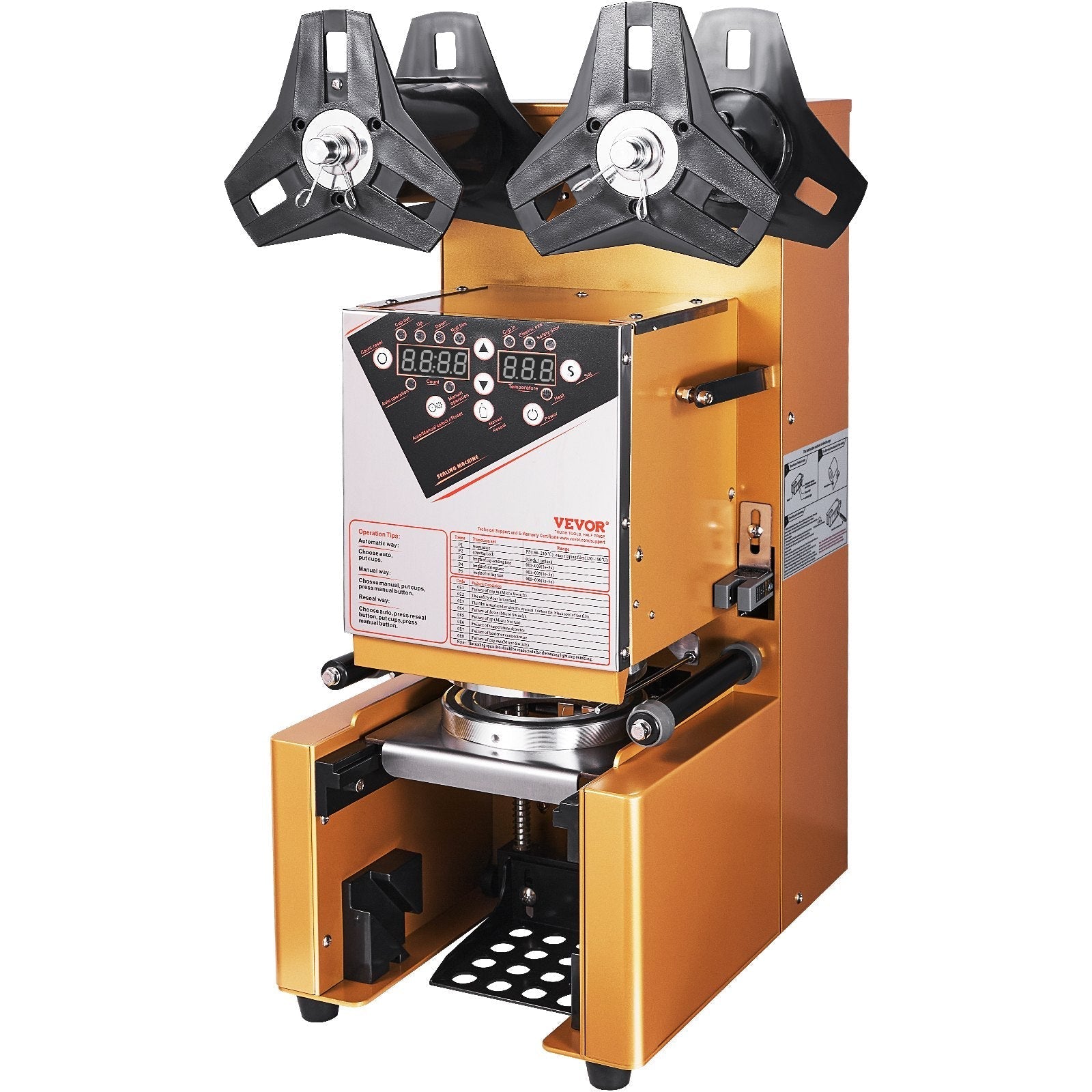 VEVOR Fully Automatic Cup Sealing Machine, 500-650 Cups/H, Cup Sealer Machine for 190 mm Tall & 90/95 mm Cup, Electric Boba Tea Sealer with Digital Control LCD Panel for Bubble Milk Tea Coffee, Gold