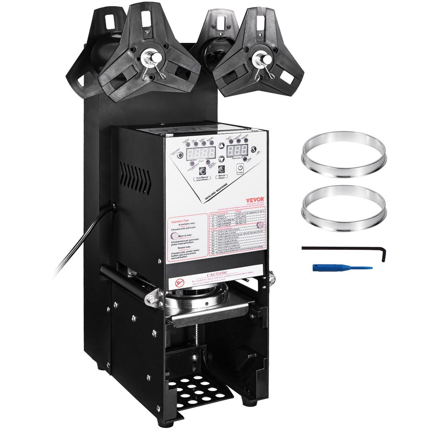 VEVOR Fully Automatic Cup Sealing Machine, 500-650 Cups/H, Cup Sealer Machine for 180 mm Tall & 90/95 mm Cup, Electric Boba Tea Sealer with Digital Control LCD Panel for Bubble Milk Tea Coffee, Black