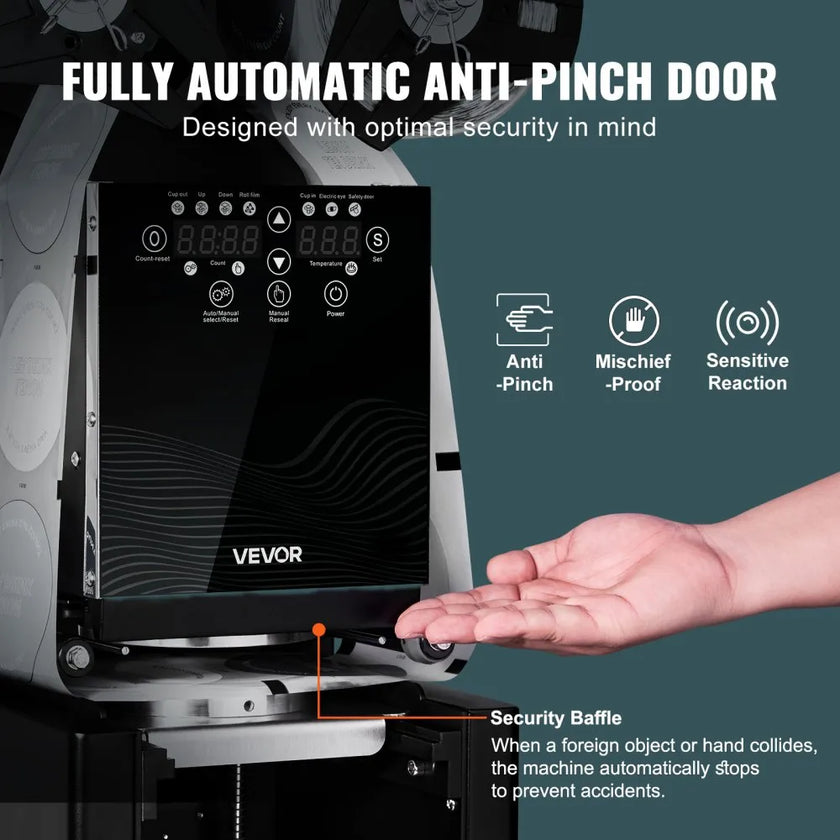Fully Automatic Cup Sealing Machine, 500–650 Cups/Hour Commercial Cup Sealer for 90mm & 95mm Cups with LCD Digital Controls