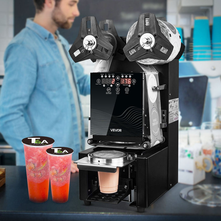 Fully Automatic Cup Sealing Machine, 500–650 Cups/Hour Commercial Cup Sealer for 90mm & 95mm Cups with LCD Digital Controls