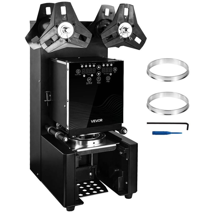 Fully Automatic Cup Sealing Machine, 500–650 Cups/Hour Commercial Cup Sealer for 90mm & 95mm Cups with LCD Digital Controls