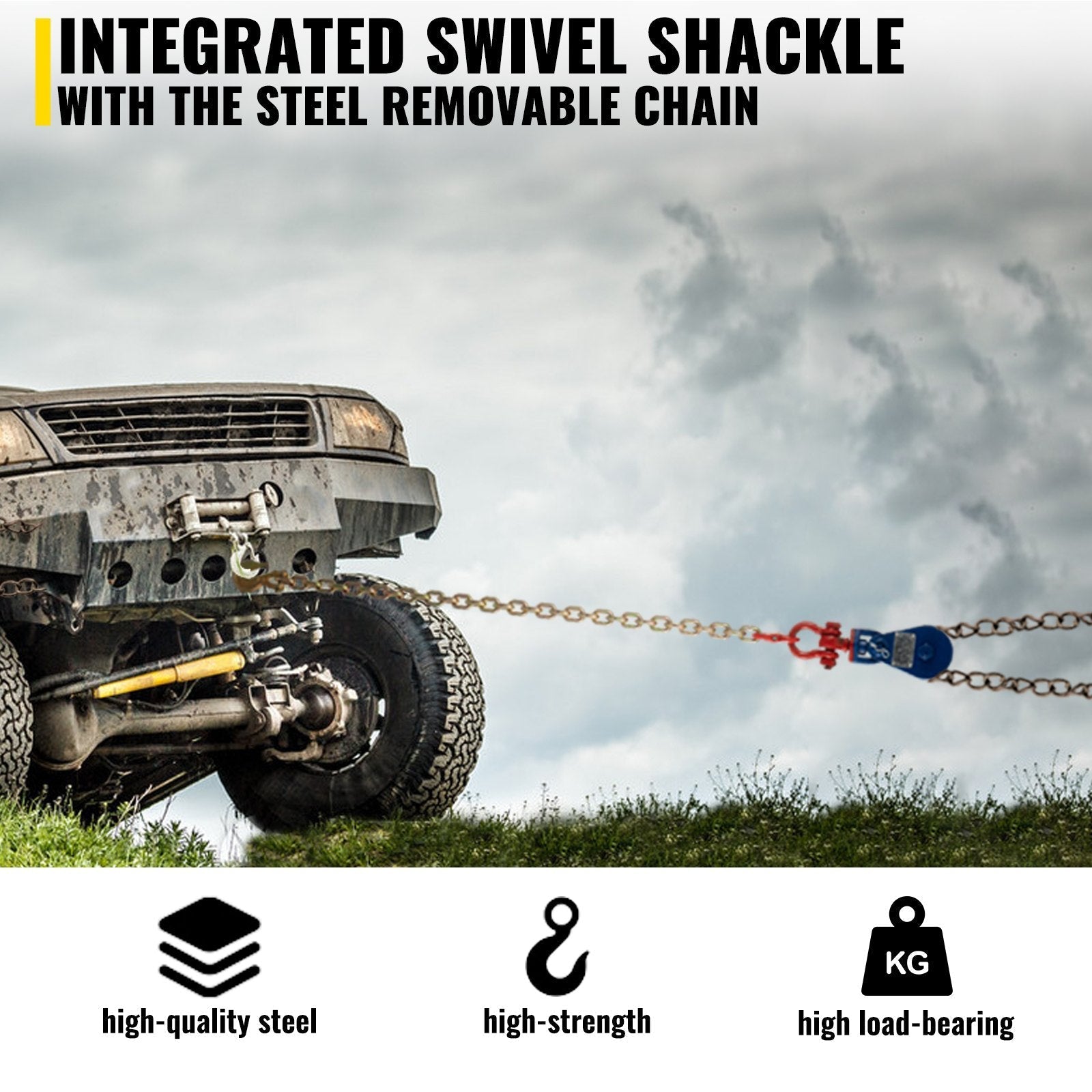 VEVOR 2ton Snatch Block with Chain, 4400 lbs Capacity Snatch Rigging Block, 3\'\' Single Sheave Block w/Swivel Hook, G70 Chain, Fit 3/8\'\' Wire Cable Heavy Duty for Pulling Wrecker Roll Back Recovery