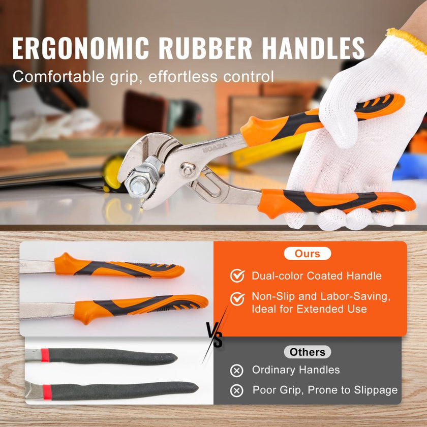 VEVOR Groove Joint Pliers Set, 3-Piece 12/10/8 inch, Heat-Treated High Carbon Steel Water Pump Pliers, Button Quick Adjustable Pliers for Home Repair, Gripping, Nuts, Bolts, Pipes, Fittings