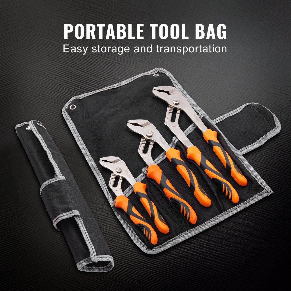 VEVOR Groove Joint Pliers Set, 3-Piece 12/10/8 inch, Heat-Treated High Carbon Steel Water Pump Pliers, Button Quick Adjustable Pliers for Home Repair, Gripping, Nuts, Bolts, Pipes, Fittings