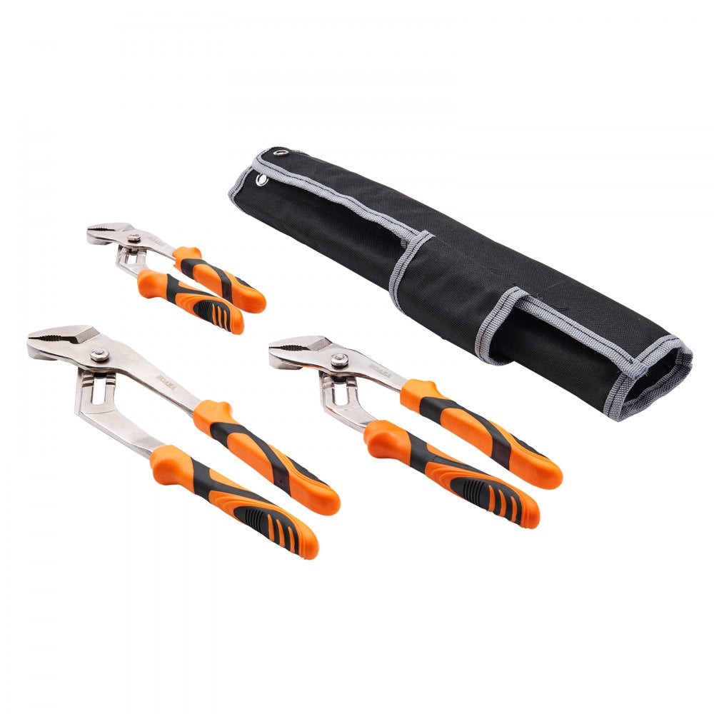 VEVOR Groove Joint Pliers Set, 3-Piece 12/10/8 inch, Heat-Treated High Carbon Steel Water Pump Pliers, Button Quick Adjustable Pliers for Home Repair, Gripping, Nuts, Bolts, Pipes, Fittings