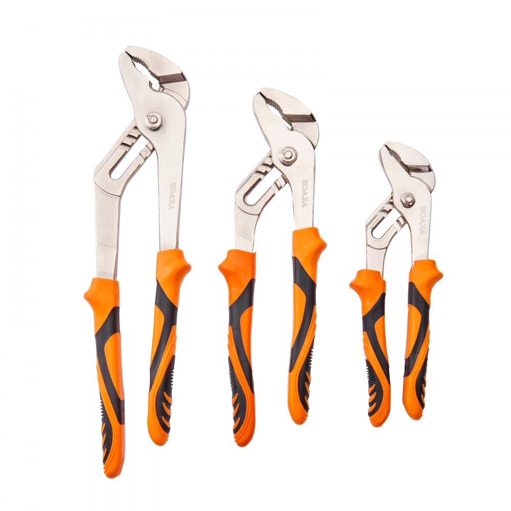 VEVOR Groove Joint Pliers Set, 3-Piece 12/10/8 inch, Heat-Treated High Carbon Steel Water Pump Pliers, Button Quick Adjustable Pliers for Home Repair, Gripping, Nuts, Bolts, Pipes, Fittings
