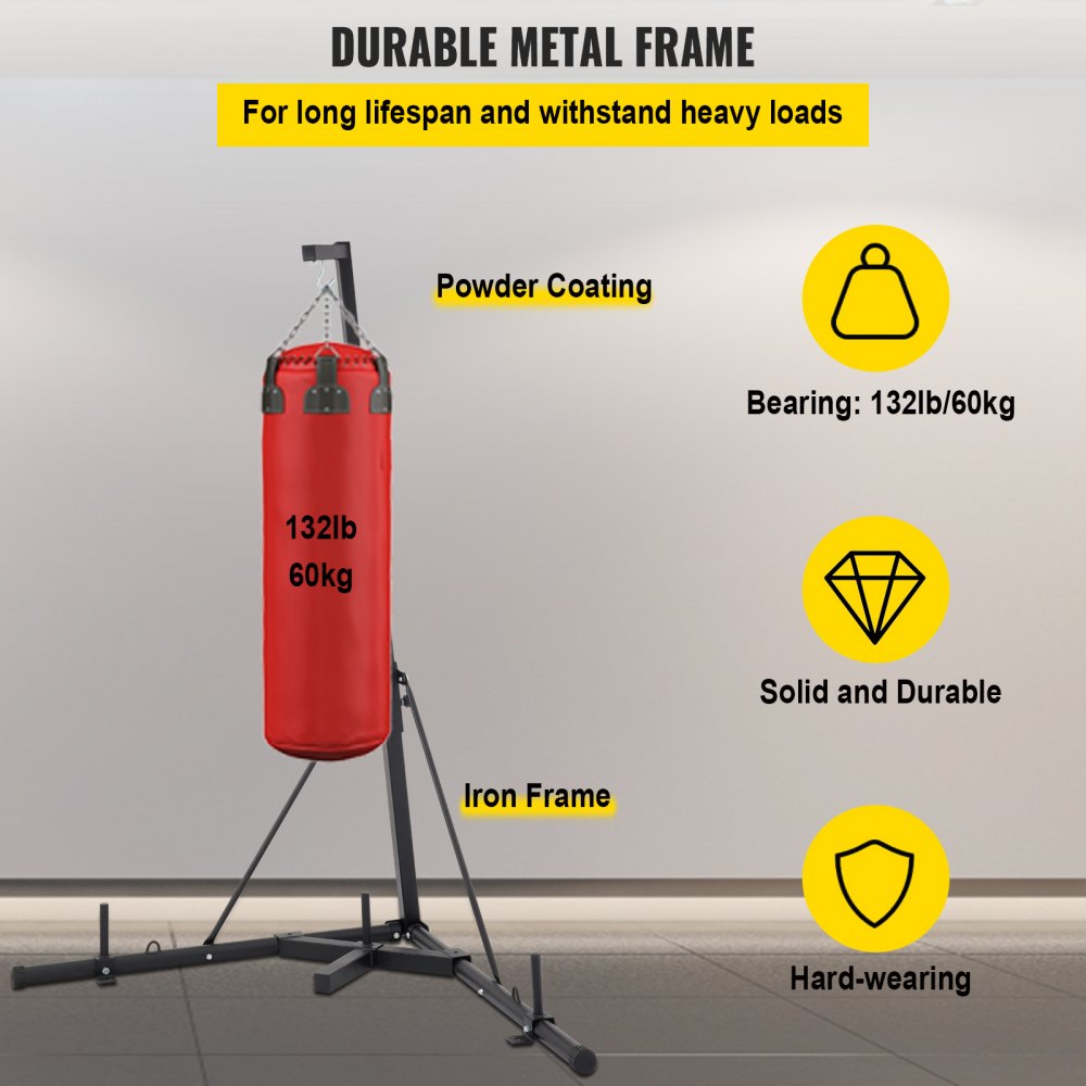 VEVOR Heavy Bag Stand Free Standing Punching Punch Bracket Station Boxing Stand Height Adjustable Folding Boxing Bag Stand for Home Fitness (Heavy Bag Stand)