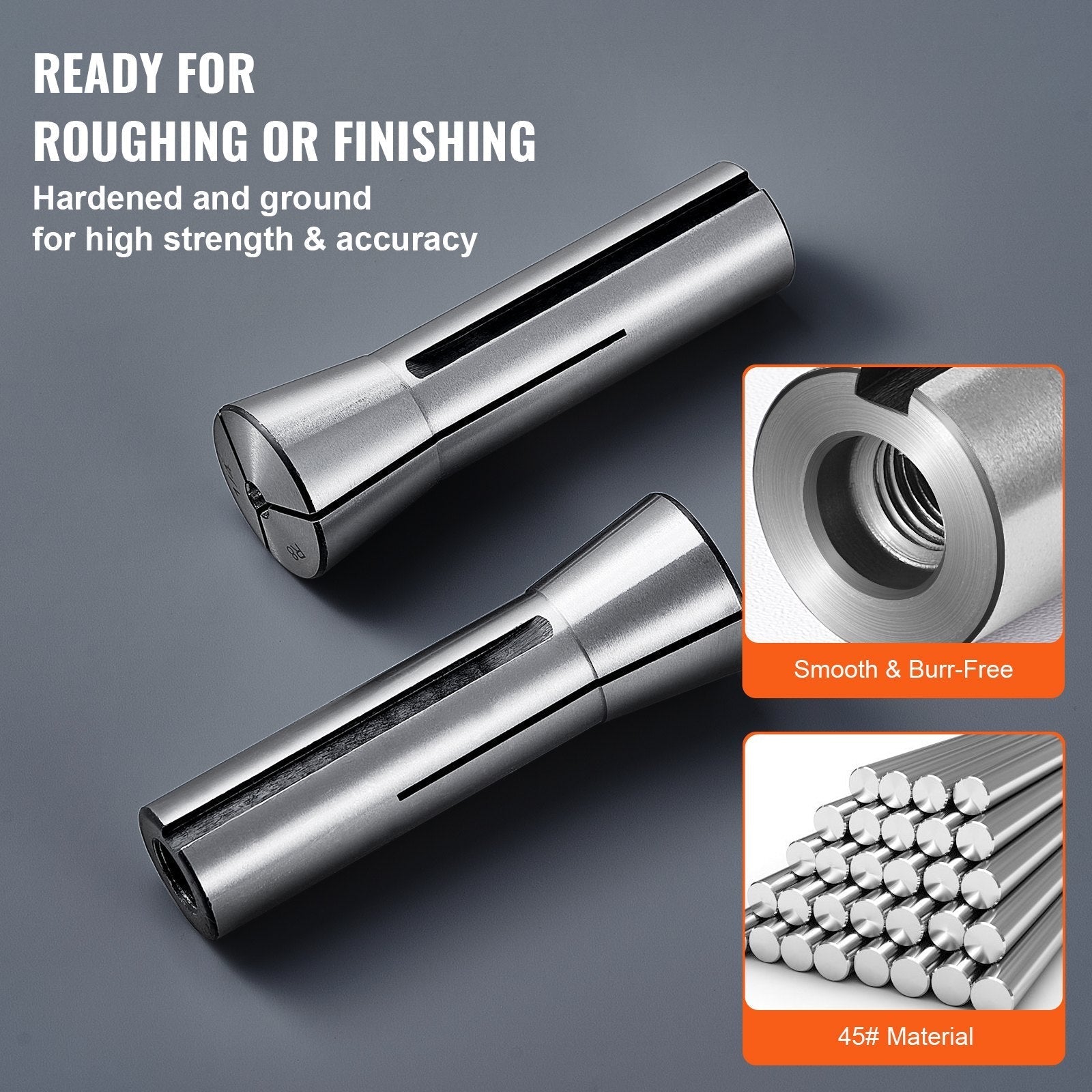 VEVOR 13 pcs Precision R8 Collet Set, 1/8'' - 7/8'', 45# Alloy Steel Mill Collet Chuck 0.0012