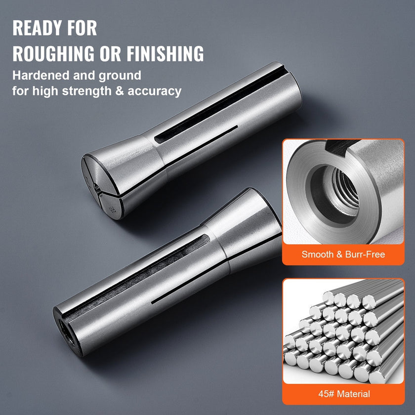 VEVOR 13 pcs Precision R8 Collet Set, 1/8'' - 7/8'', 45# Alloy Steel Mill Collet Chuck 0.0012