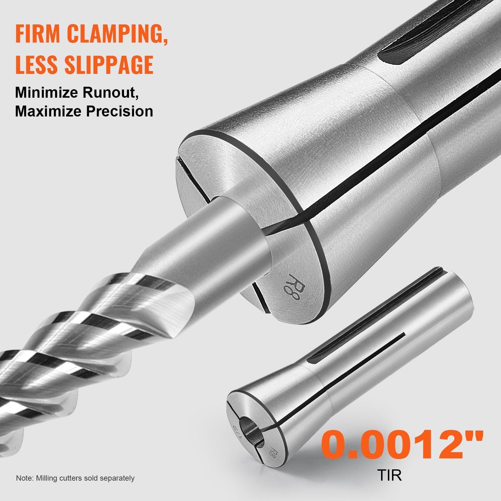 VEVOR 13 pcs Precision R8 Collet Set, 1/8'' - 7/8'', 45# Alloy Steel Mill Collet Chuck 0.0012