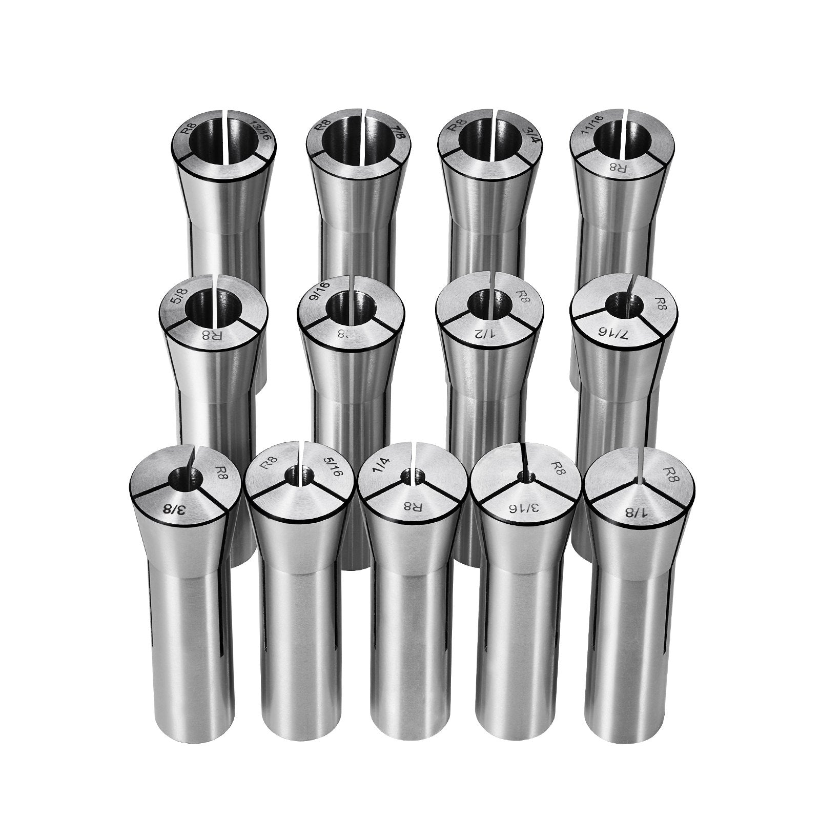 VEVOR 13 pcs Precision R8 Collet Set, 1/8'' - 7/8'', 45# Alloy Steel Mill Collet Chuck 0.0012