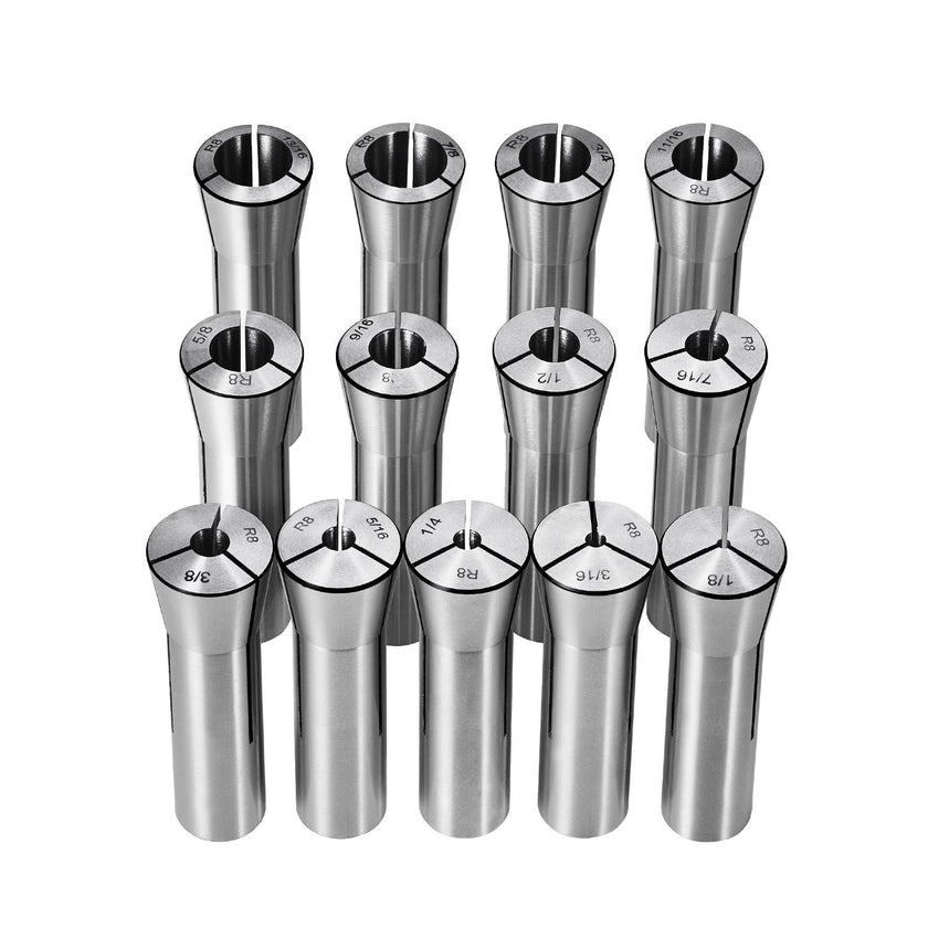 VEVOR 13 pcs Precision R8 Collet Set, 1/8'' - 7/8'', 45# Alloy Steel Mill Collet Chuck 0.0012