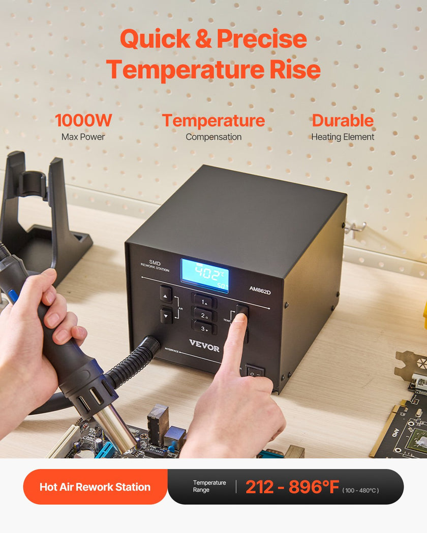 VEVOR Hot Air Rework Station 1000W LED Digital SMD Rework Station 212?-896?