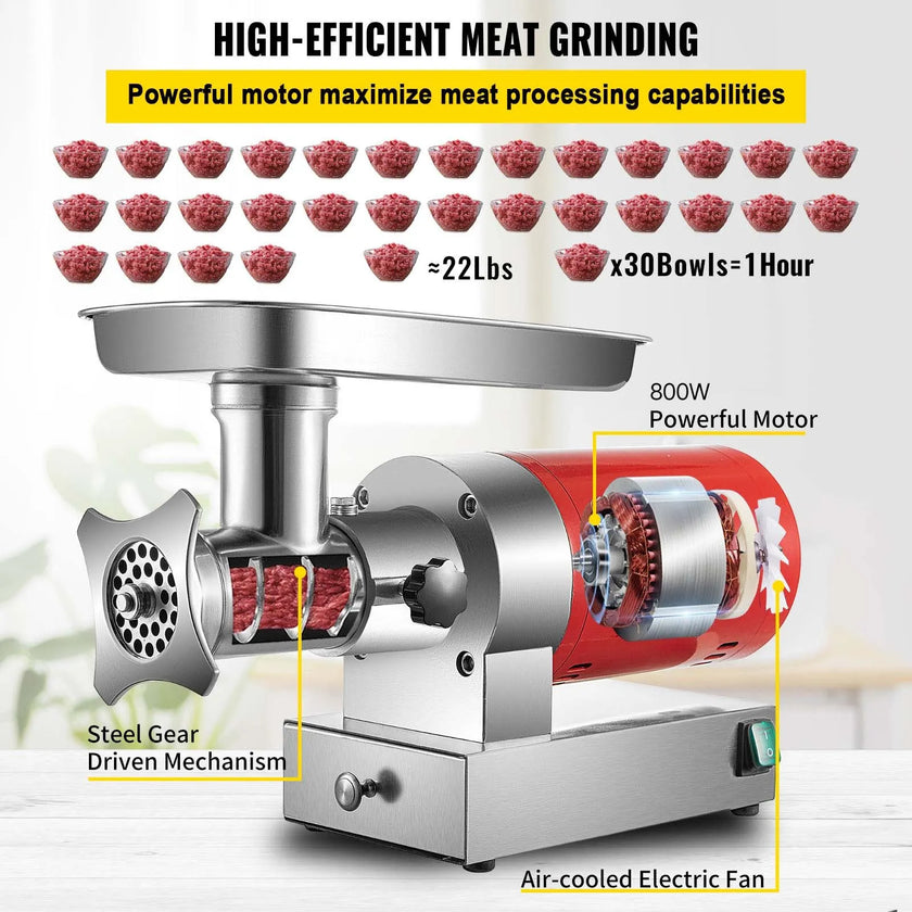 VEVOR Electric Meat Grinder, 661 Lbs/Hour 1100 W Meat Grinder Machine, 1.5 HP Electric Meat Mincer with?2?Grinding?Plates,?Sausage?Kit Set Meat Grinder Heavy Duty, Home Kitchen & Commercial Use Red