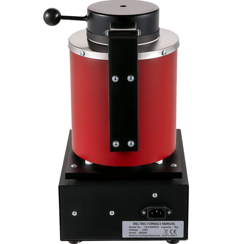 VEVOR Electric Melting Furnace, 3KG Digital Electric Melting Furnace, 1750W 1150?/2102 ? Gold Smelter Furnace W/ Graphite Crucible Casting Refining Jewelry Precious Metals Gold Silver Copper Aluminu