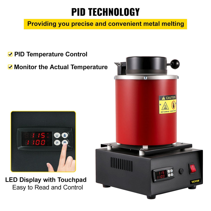 VEVOR Electric Melting Furnace, 3KG Digital Electric Melting Furnace, 1750W 1150?/2102 ? Gold Smelter Furnace W/ 1KG&3KG Graphite Crucible & Ingot Die for Processing of Melting Gold, Silver, Copper