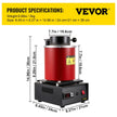 VEVOR Electric Melting Furnace, 3KG Digital Electric Melting Furnace, 1750W 1150?/2102 ? Gold Smelter Furnace W/ 1KG&3KG Graphite Crucible & Ingot Die for Processing of Melting Gold, Silver, Copper