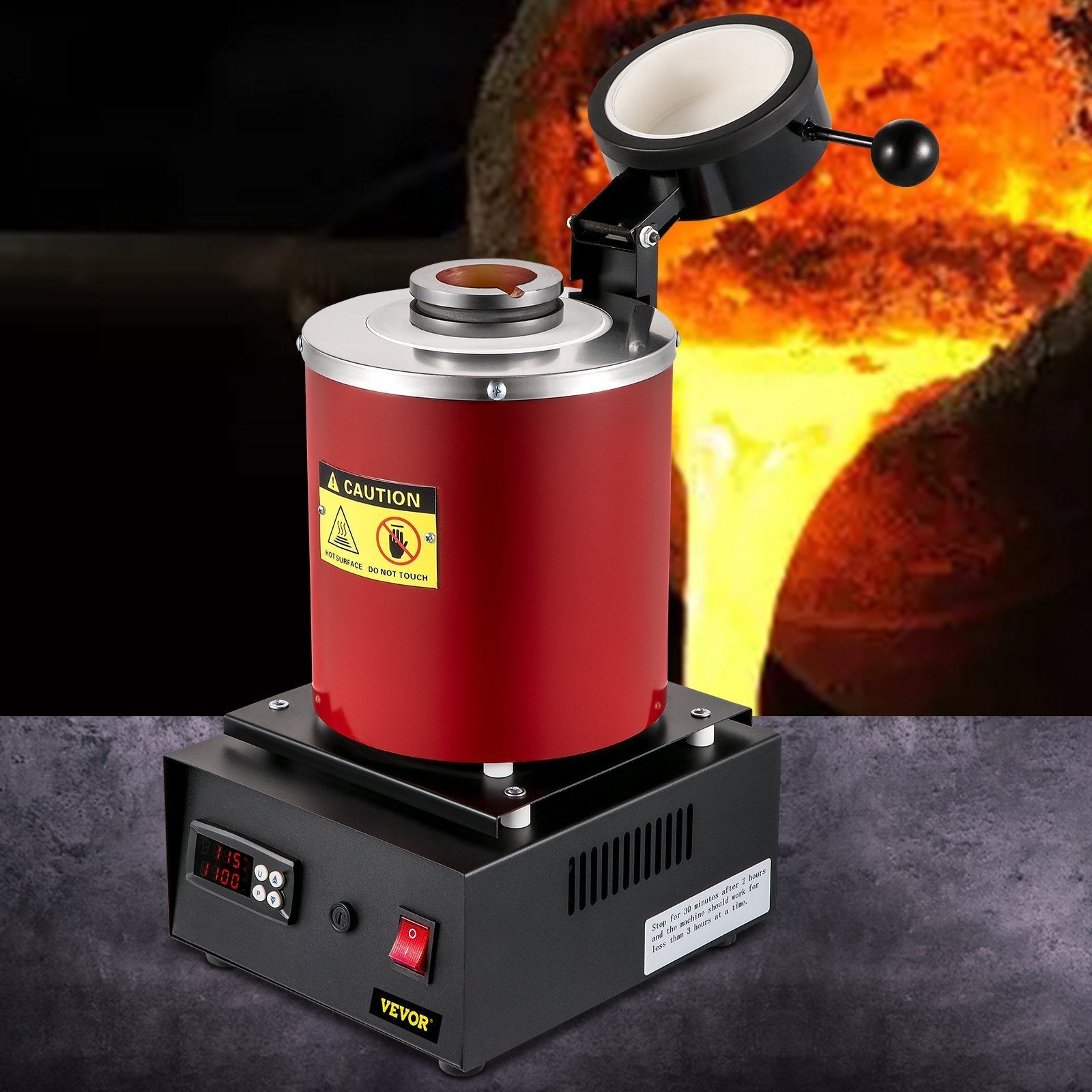 VEVOR Electric Melting Furnace, 3KG Digital Electric Melting Furnace, 1750W 1150?/2102 ? Gold Smelter Furnace W/ 1KG&3KG Graphite Crucible & Ingot Die for Processing of Melting Gold, Silver, Copper