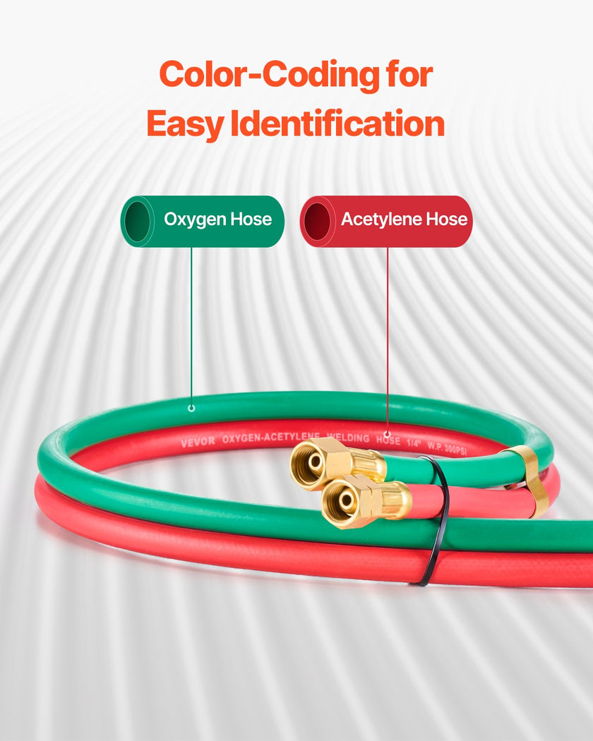 VEVOR Oxygen Acetylene Hose 1/4-Inch x 50FT Oxy Acetylene Hose R Grade 300PSI