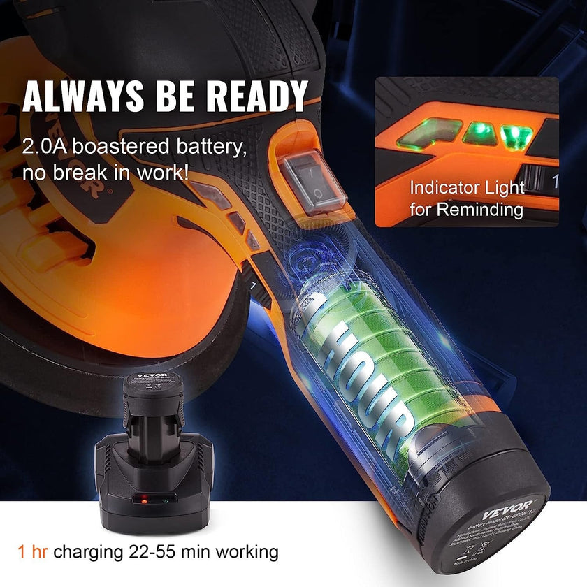 VEVOR Cordless Buffer Polisher, 6-Inch Random Orbital Polisher for Cars, 6 Variable Speed 5200RPM, with 1PC 12V Rechargeable Battery, Wireless Polisher Kit for Car Detailing/Polishing/Waxing