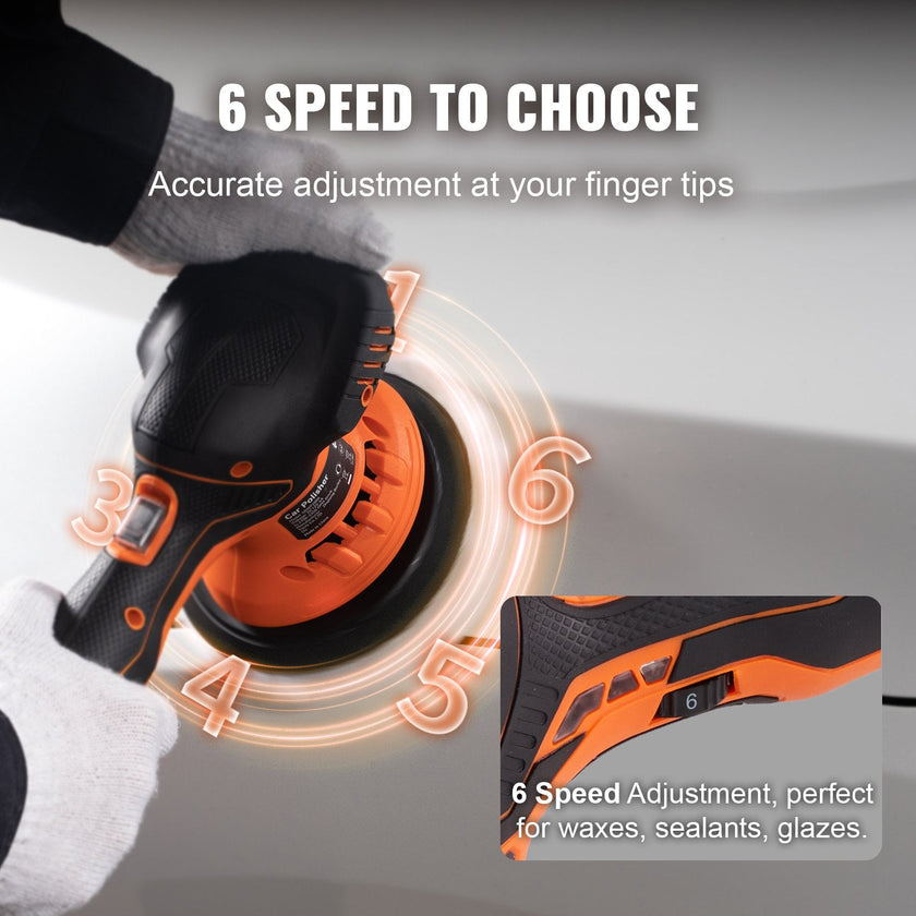 VEVOR Cordless Buffer Polisher, 6-Inch Random Orbital Polisher for Cars, 6 Variable Speed 5200RPM, with 1PC 12V Rechargeable Battery, Wireless Polisher Kit for Car Detailing/Polishing/Waxing