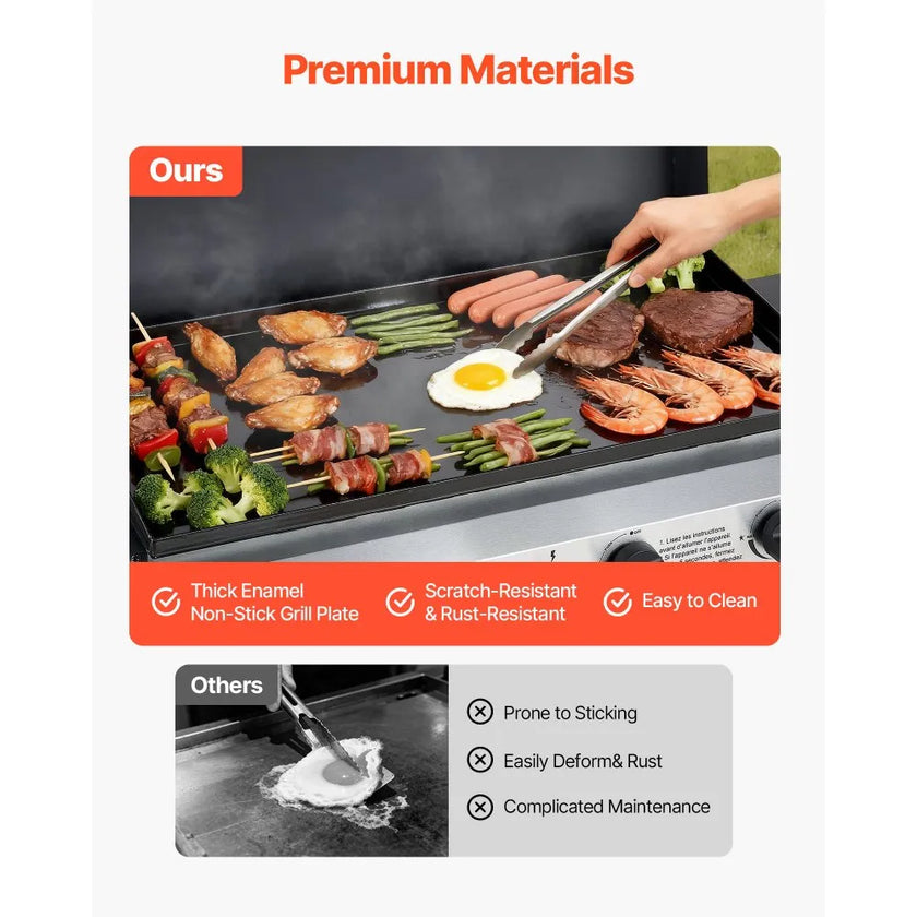 VEVOR 4 Burner Propane Gas Griddle, 29 Inch Outdoor Flat Top Grill with Lid & Wheels, 28,000 BTU BBQ Griddle Cart for Camping, Backyard Cooking & Outdoor Grilling