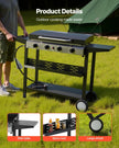 VEVOR Gas Griddle, 4-Burner Flat Top Grill, 29 inch Grill Plate Propane Griddle with Wheels, Lid, 28000 BTU Outdoor Flat Top Grills for Pan-Frying, Grilling, Stir-Frying, & BBQ, Pulse Ignition