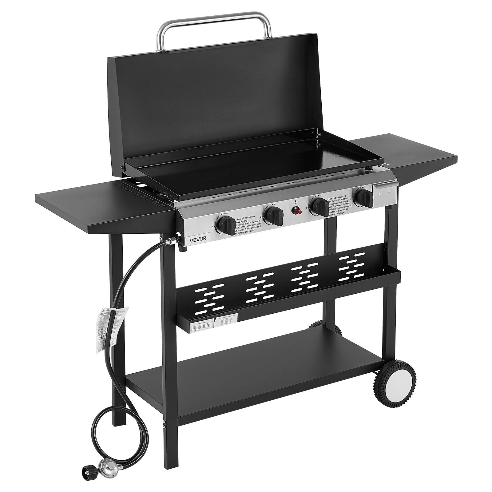 VEVOR 4 Burner Propane Gas Griddle, 29 Inch Outdoor Flat Top Grill with Lid & Wheels, 28,000 BTU BBQ Griddle Cart for Camping, Backyard Cooking & Outdoor Grilling