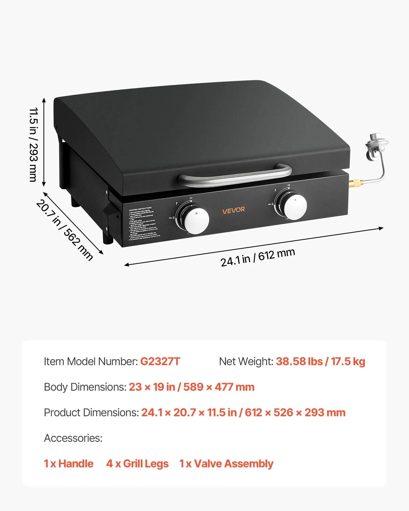 VEVOR Gas Griddle, 2 Burner Tabletop Griddle, 22 inch Portable Griddles Propane with Lid, Oil Drain Hole & Oil Collection Tray, 2 x 11000BTU Camping Flat Top Grill for Outdoor Cooking, Tailgating