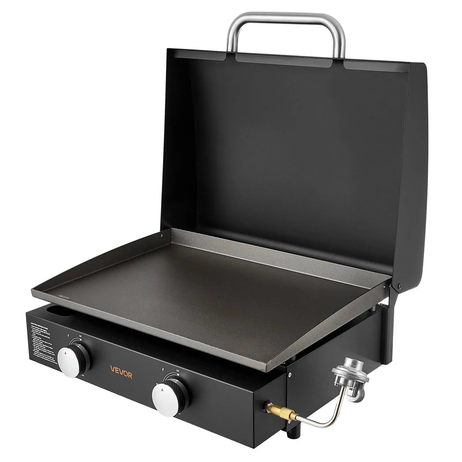 VEVOR Gas Griddle, 2 Burner Tabletop Griddle, 22 inch Portable Griddles Propane with Lid, Oil Drain Hole & Oil Collection Tray, 2 x 11000BTU Camping Flat Top Grill for Outdoor Cooking, Tailgating