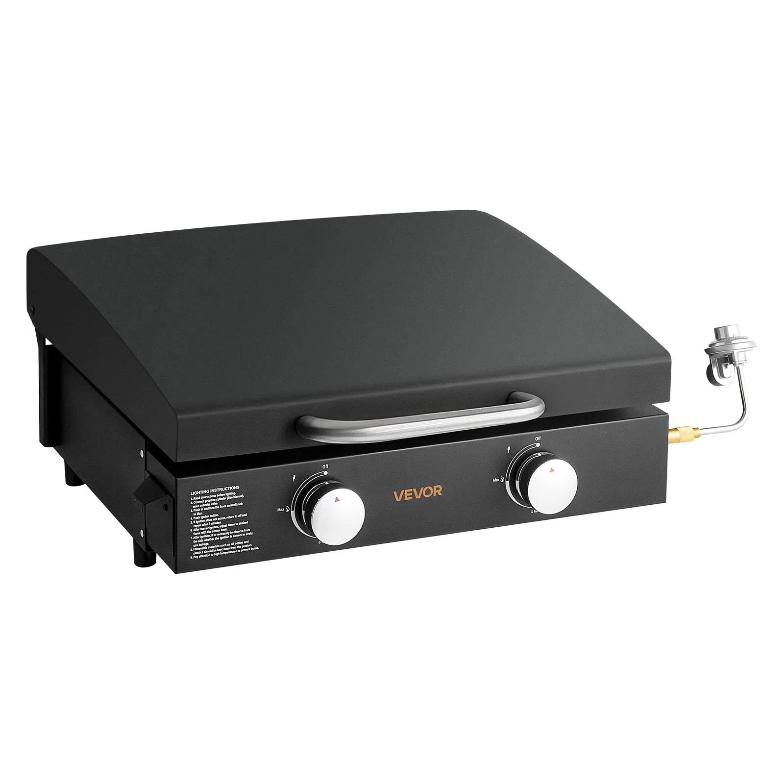 VEVOR Gas Griddle, 2 Burner Tabletop Griddle, 22 inch Portable Griddles Propane with Lid, Oil Drain Hole & Oil Collection Tray, 2 x 11000BTU Camping Flat Top Grill for Outdoor Cooking, Tailgating