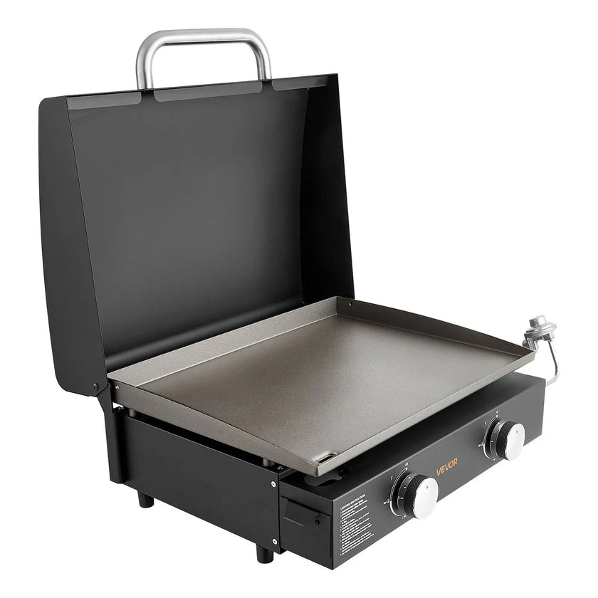 VEVOR Gas Griddle, 2 Burner Tabletop Griddle, 22 inch Portable Griddles Propane with Lid, Oil Drain Hole & Oil Collection Tray, 2 x 11000BTU Camping Flat Top Grill for Outdoor Cooking, Tailgating