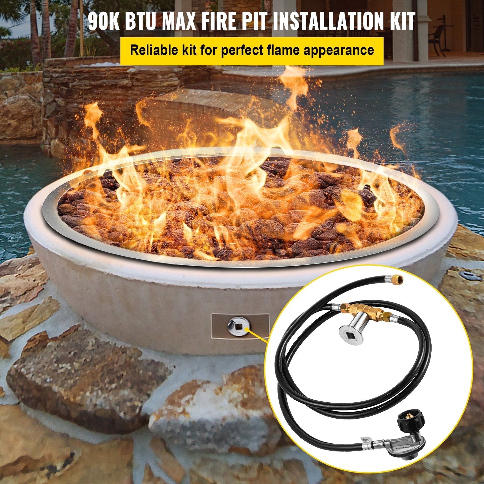 VEVOR Fire Pit Installation Kit, 90K BTU Max Propane Fire Pit Hose Kit, Certified Propane Connection Kit, Gas Mixer Regulator with 1/2
