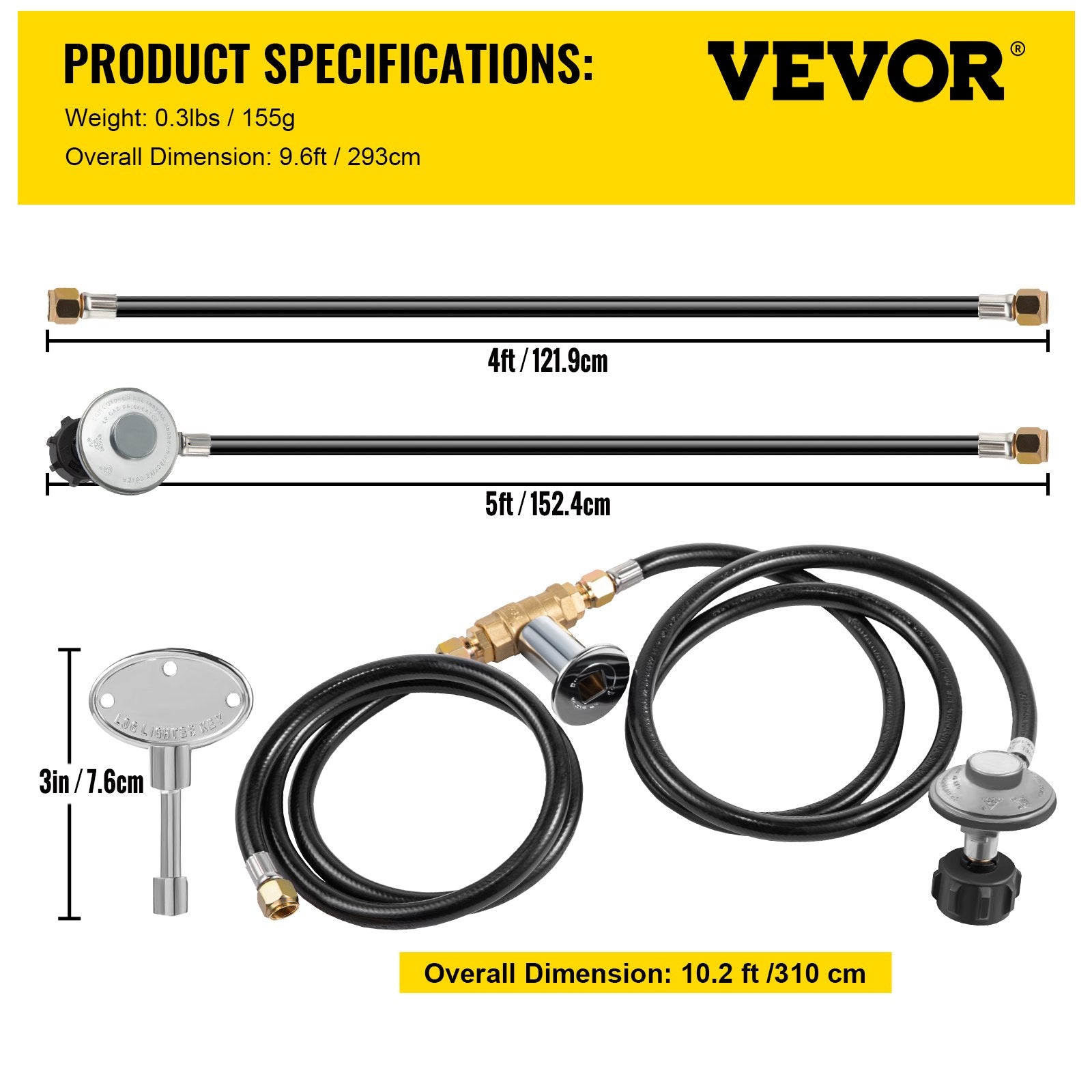 VEVOR Fire Pit Installation Kit, 90K BTU Max Propane Fire Pit Hose Kit, Certified Propane Connection Kit, Gas Mixer Regulator with 1/2