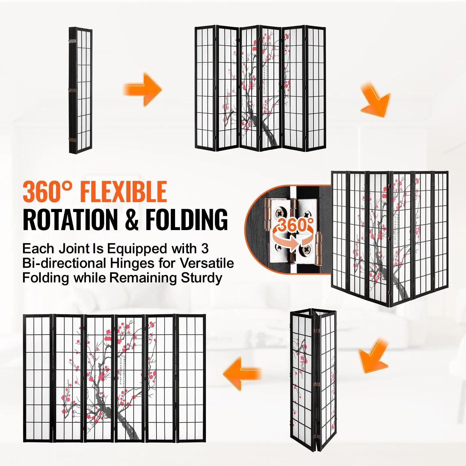 VEVOR Room Divider Japanese Room Screen Divider 6 Panel for Room Separation