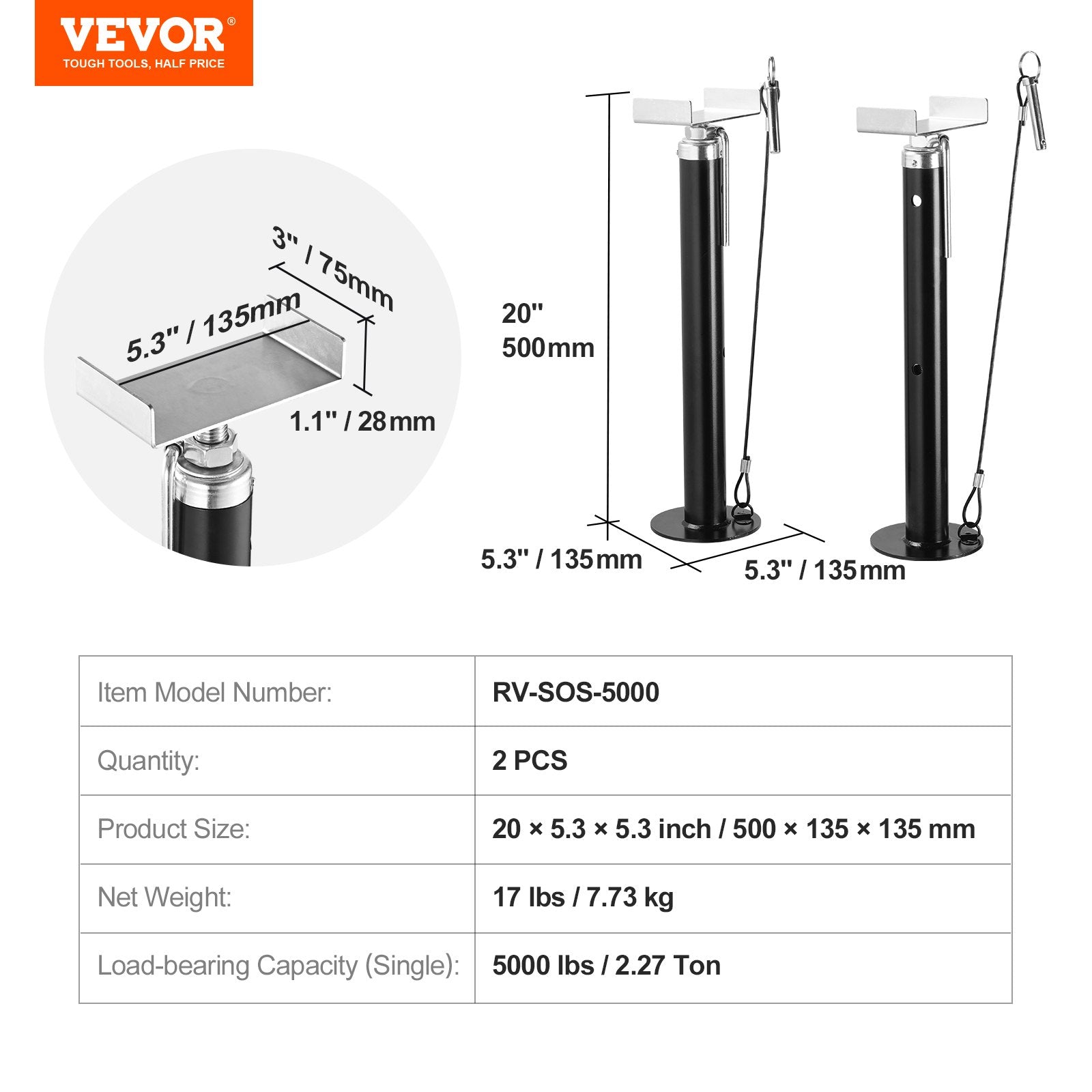VEVOR RV Slide Out Support Jacks, 5000 lbs Capacity Each Slide Out Stabilizer, Adjusts from 20