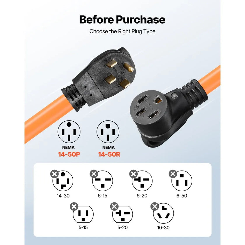 VEVOR 50 Amp 75 ft RV Extension Cord with 15A Adapter, NEMA 14-50P to 14-50R, 7500W Heavy-Duty Power Cord