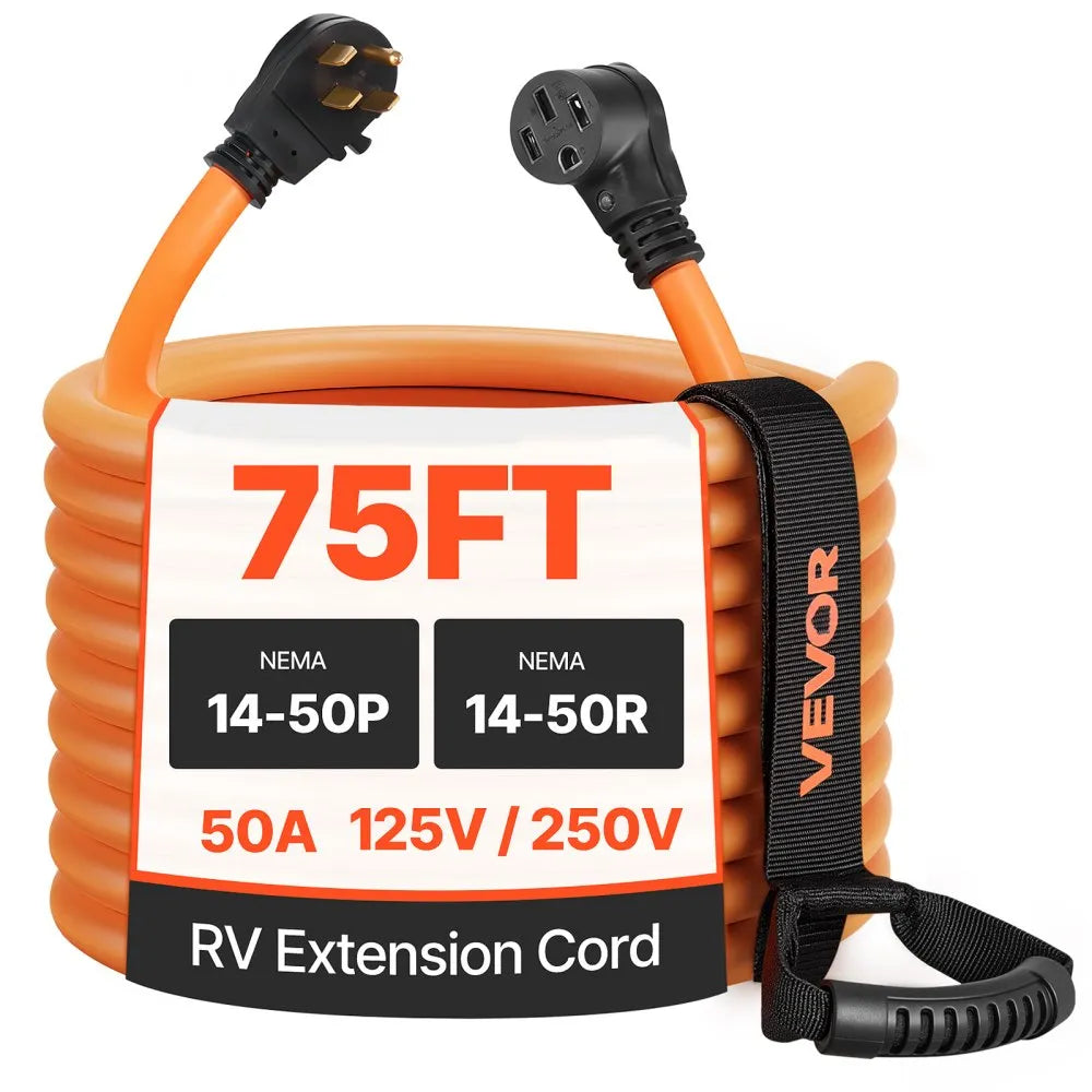 VEVOR 50 Amp 75 ft RV Extension Cord with 15A Adapter, NEMA 14-50P to 14-50R, 7500W Heavy-Duty Power Cord