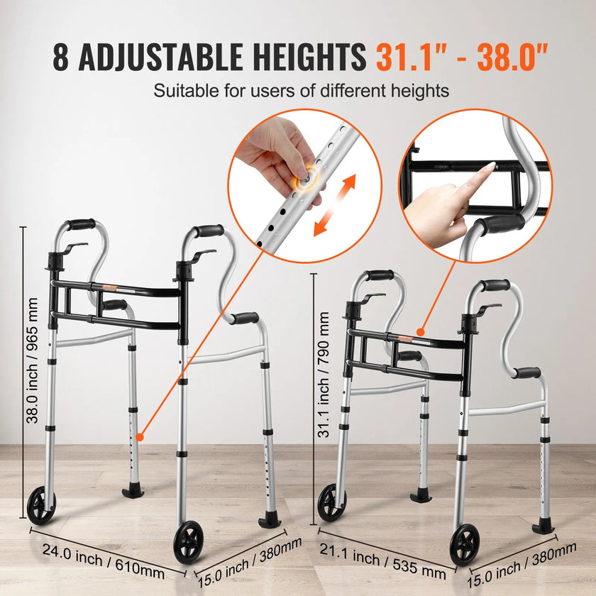 VEVOR Folding Walker Stand-Assist Folding Walkers with Adjustable Height & Width