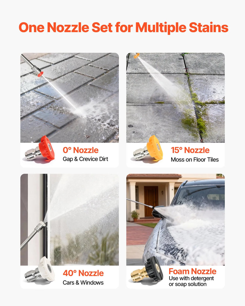 Gas Pressure Washer 2900 PSI 1.85 GPM, Aluminum Pump, 4 Nozzles, 26 ft Hose, Gas Powered Cleaner for Driveways, Cars & Patios